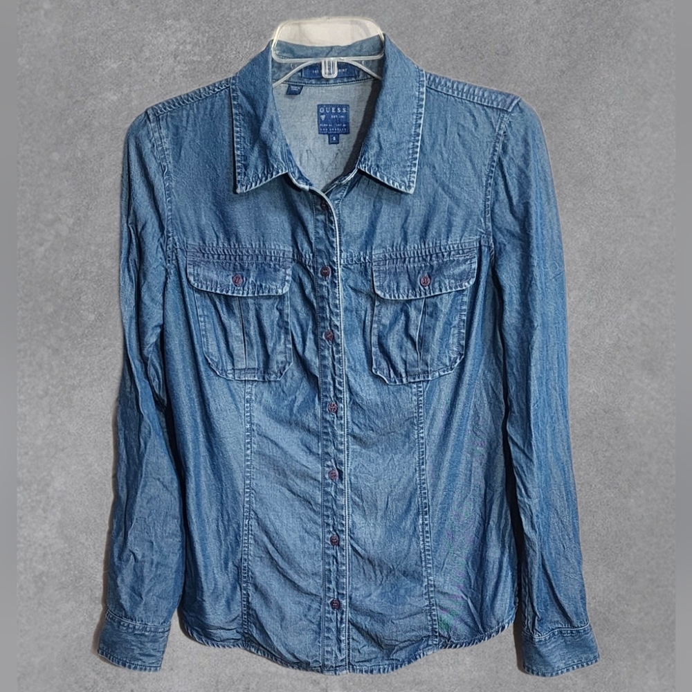 Guess The Natalie Shirt Shiny Denim Size Small